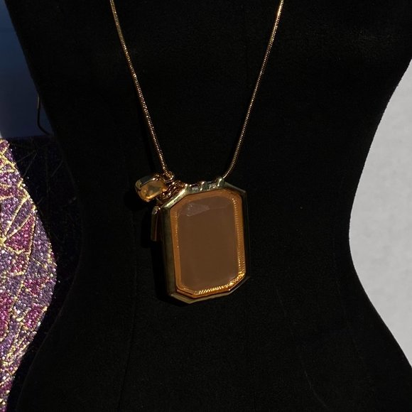 Gold Peach Bellini Lucite Pendant Necklace - Picture 2 of 6